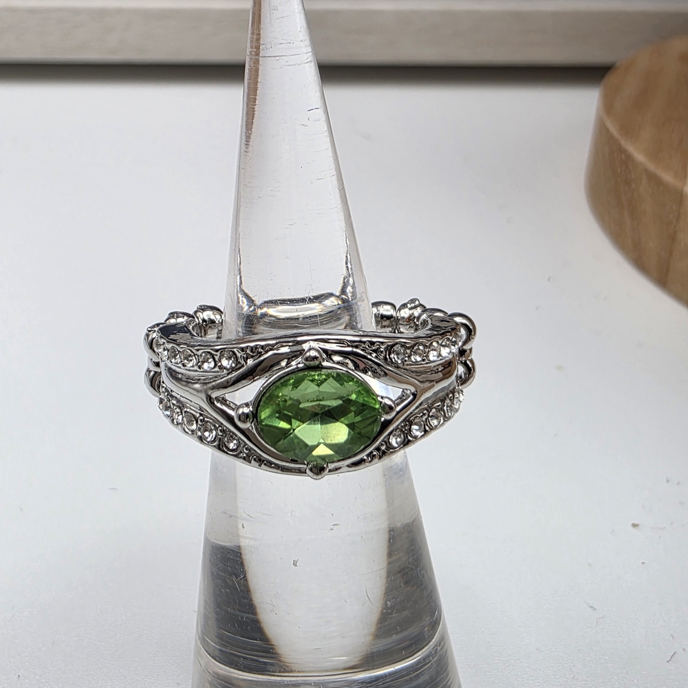 Paparazzi Silver Ring with Green Gemstone (205)